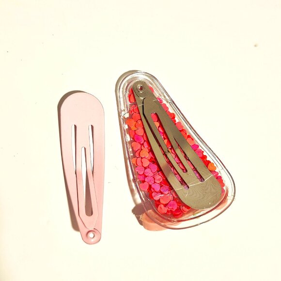 Bunny Shaker Hair Clip Set Pink Snap Barrettes Heart Confetti Cute Kawaii Gifts - Picture 2 of 4